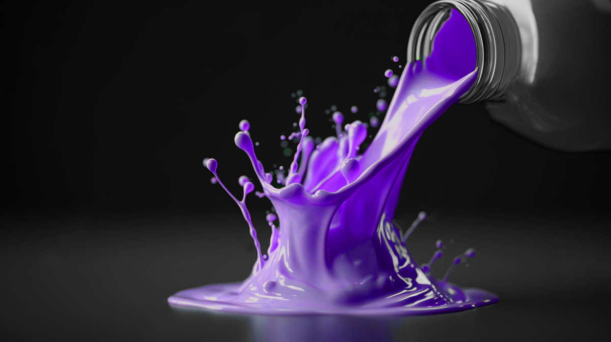 Purple 3D print resin for dental applications being poured